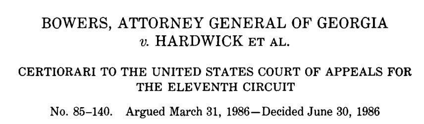 BOWERS, ATTORNEY GENERAL OF GEORGIA v. HARDWICK ET AL. CERTIORARI TO THE UNITED STATES COURT OF APPEALS FOR THE ELEVENTH CIRCUIT No. 85-140. Argued March 31, 1986- Decided June 30, 1986