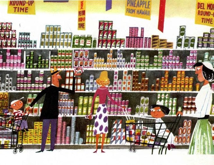 This may contain: an illustration of people shopping in a store