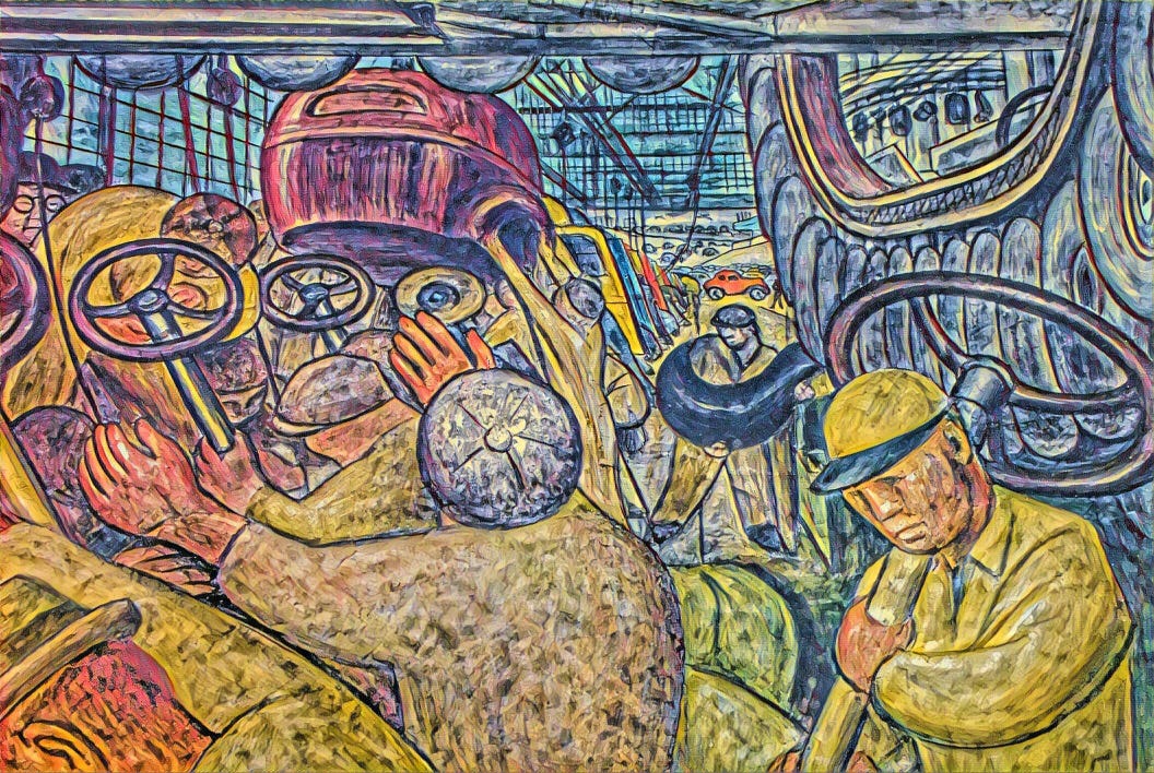 The Detroit Industry fresco cycle was conceived by Mexican muralist Diego Rivera (1886–1957) as a tribute to the city's manufacturing base and labor force of the 1930s. Rivera completed the twenty-seven panel work in eleven months, from April 1932 to March 1933. The Detroit Industry fresco cycle was conceived by Mexican muralist Diego Rivera (1886–1957) as a tribute to the city's manufacturing base and labor force of the 1930s. Rivera completed the twenty-seven panel work in eleven months, from April 1932 to March 1933.