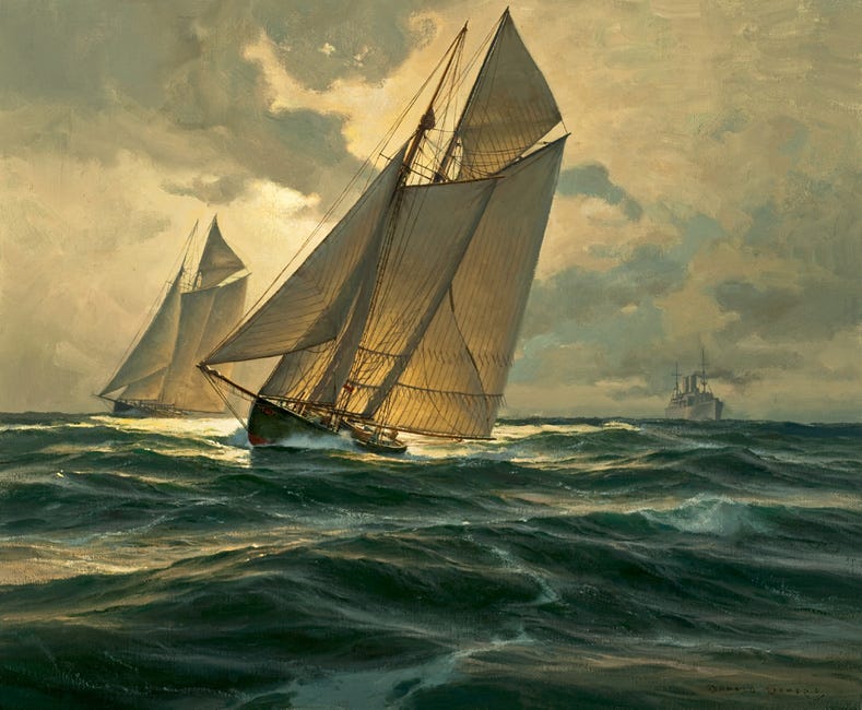 A painting of a sailboat in the sea

Description automatically generated
