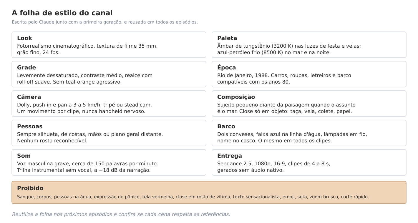 A folha de estilo do canal, escrita uma vez e colada no começo de cada prompt.