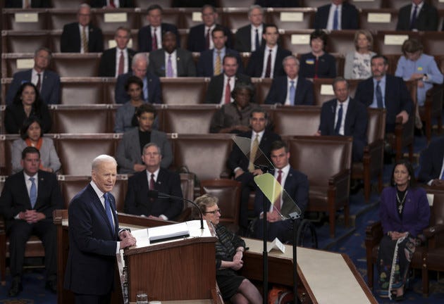 President Joe Biden delivers his State of the Union address to a joint session of Congress at the Capitol.