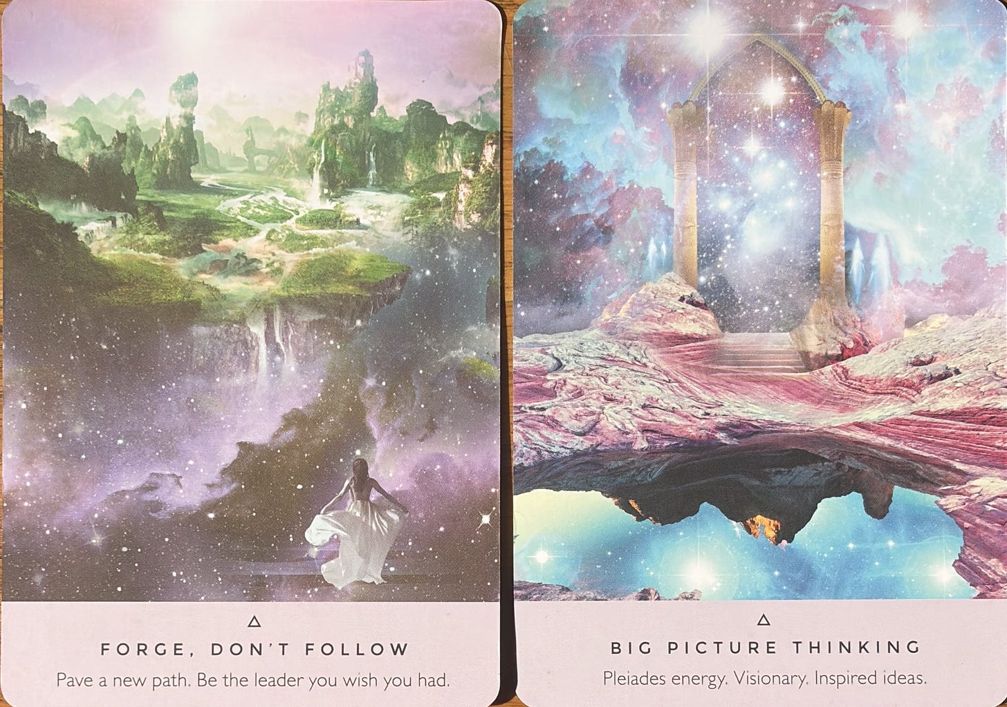 Starseed oracle deck cards forge, don't follow. pave a new path. be the leader you wish you had. and Big Picture thinking. Pleiades energy. Visionary. Inspired ideas. 