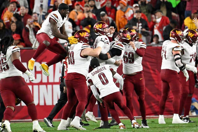 Jayden Daniels leads Commanders to 1st playoff win in 19 years, beating  Buccaneers | TribLIVE.com