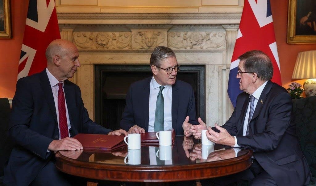 Prime Minister Keir Starmer meets Defence Secretary John Healey and Lord Robertson in Downing Street. Prime Minister Keir Starmer meets Defence Secretary John Healey and Lord Robertson in Downing Street.