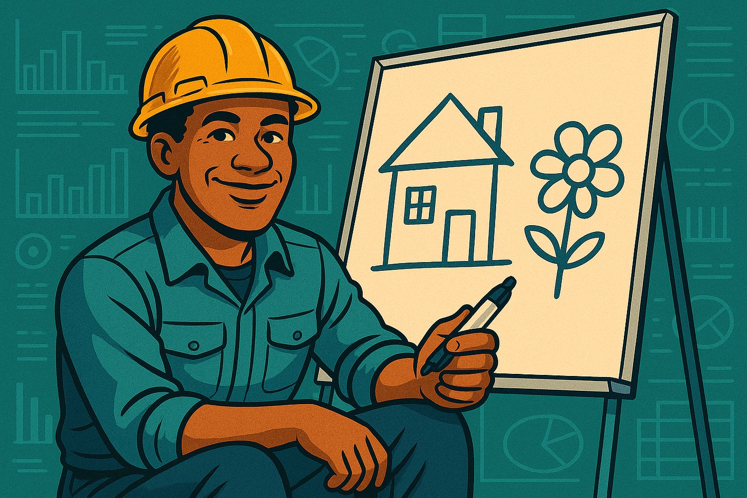 A confident data engineer who drew a childish image.