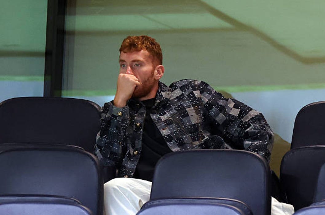 LONDON, ENGLAND - AUGUST 29: Dejan Kulusevski of Tottenham Hotspur looks on during the Premier League 2026/27 match between Tottenham Hotspur and Newcastle United at Tottenham Hotspur Stadium on August 29, 2026 in London, United Kingdom. (Photo by Marc Atkins/Getty Images)