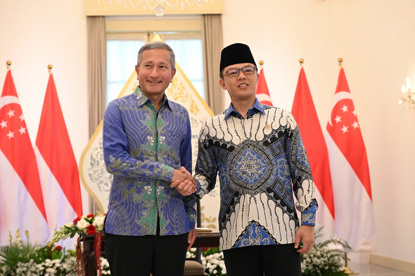 Indonesian Foreign Minister Sugiono meets Singaporean Foreign Minister Vivian Balakrishnan in Jakarta ahead of the RISING 60 partnership milestone.
