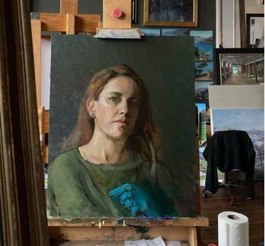 A painting on a easel

Description automatically generated