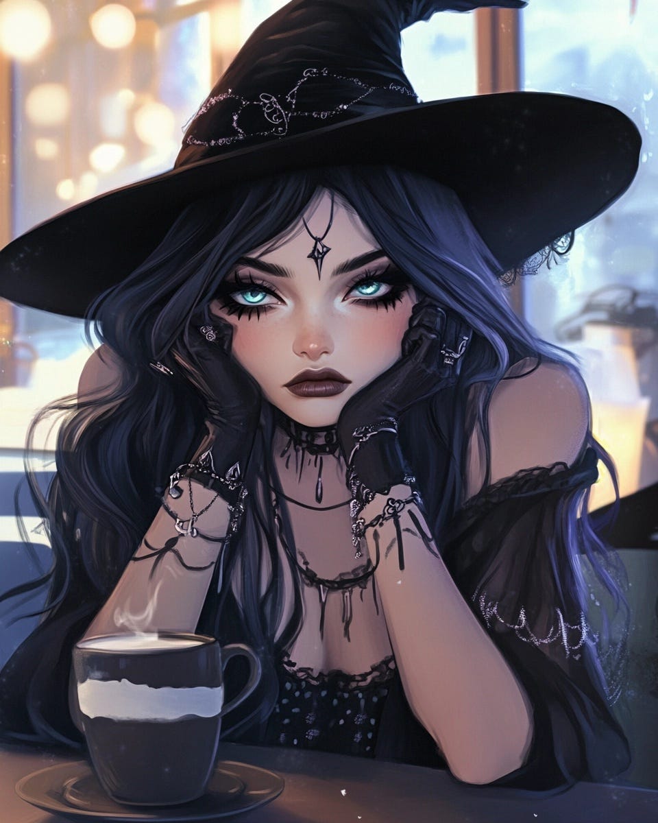 An exasperated witch endures yet another 'Witchcraft 101' interrogation during what was supposed to be a casual coffee date - dating as a witch means answering the same questions over and over