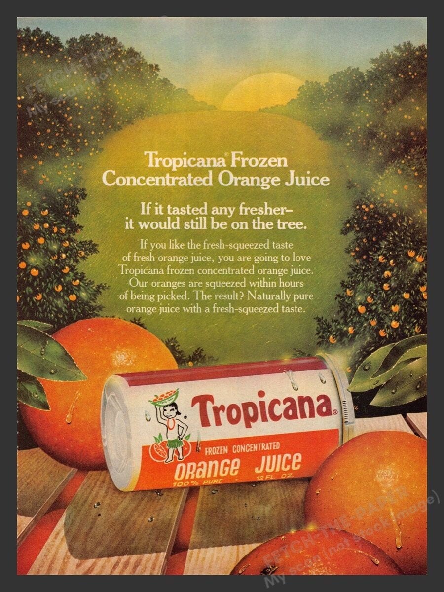 Tropicana Frozen Concentrate Orange Juice 1980s Print ...