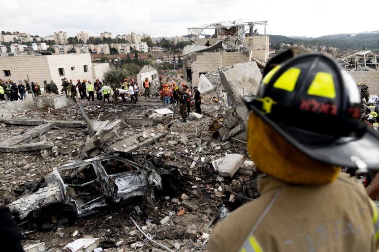 BEIT SHEMESH, ISRAEL - MARCH 1: Israeli emergency and rescue personnel recover a dead body from missile site on March 1, 2026 in Beit Shemesh, Israel. Iran fired waves of missiles at Israel after the United States and Israel launched a joint attack on Iran early on February 28th. Israel's Defense Minister Israel Katz declared a state of emergency, as Israelis braced for the retaliation. (Photo by Amir Levy/Getty Images) BEIT SHEMESH, ISRAEL - MARCH 1: Israeli emergency and rescue personnel recover a dead body from missile site on March 1, 2026 in Beit Shemesh, Israel. Iran fired waves of missiles at Israel after the United States and Israel launched a joint attack on Iran early on February 28th. Israel's Defense Minister Israel Katz declared a state of emergency, as Israelis braced for the retaliation. (Photo by Amir Levy/Getty Images)