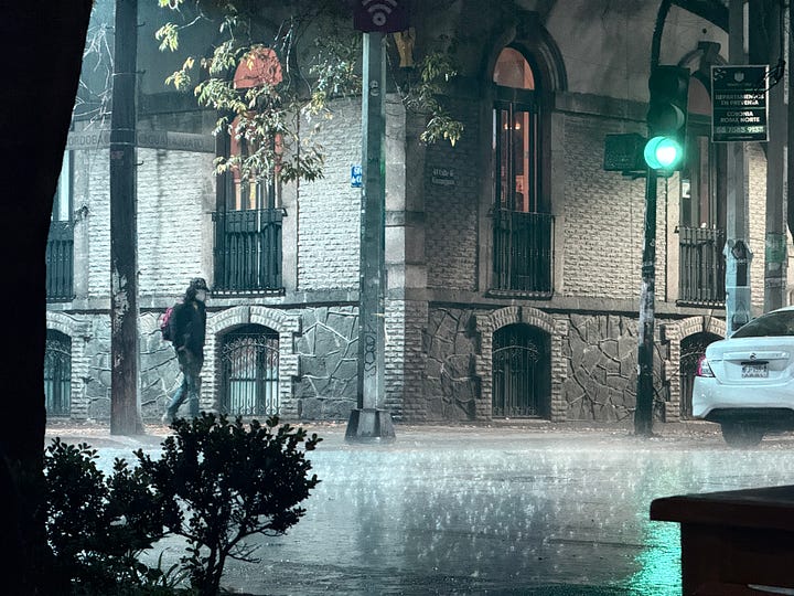 Rainy streets at night, Mexico City