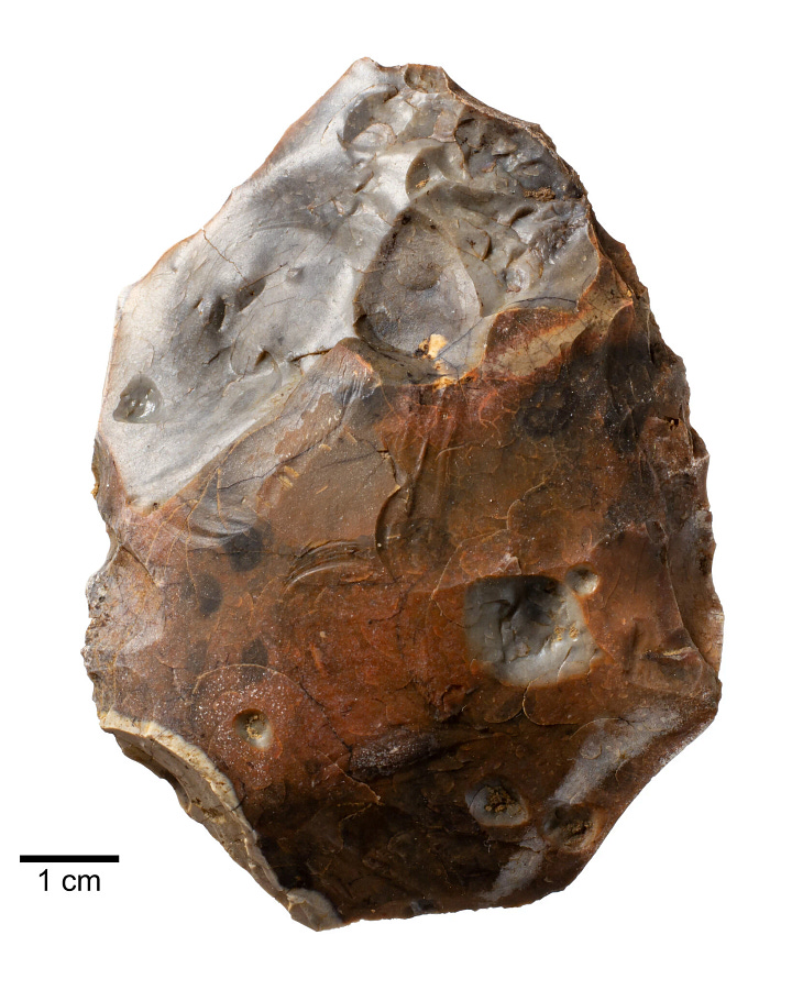 A heat-shattered handaxe found adjacent to the 400,000-year-old campfire site; a first fragment of iron pyrite found there in 2017.Credit...Jordan Mansfield/Pathways to Ancient Britain Project