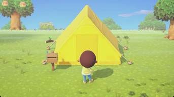 Cartoon character standing in front of a yellow tent

AI-generated content may be incorrect.