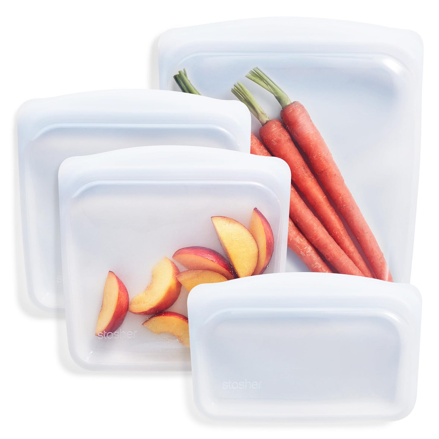 Amazon.com: Stasher Silicone Reusable Food Storage Bags, 4-Pack, Reusable  Freezer Bags, Microwave, Dishwasher, Oven Safe, Sous Vide, Premium Lunch  Containers, Eco Friendly, Snack Bags, Food-safe Silicone, Clear | Reusable  Food Bags :