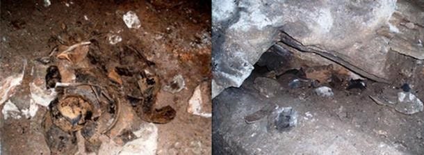 Some pottery fragments as they were discovered in the Midnight Terror Cave. Some pottery fragments as they were discovered in the Midnight Terror Cave.