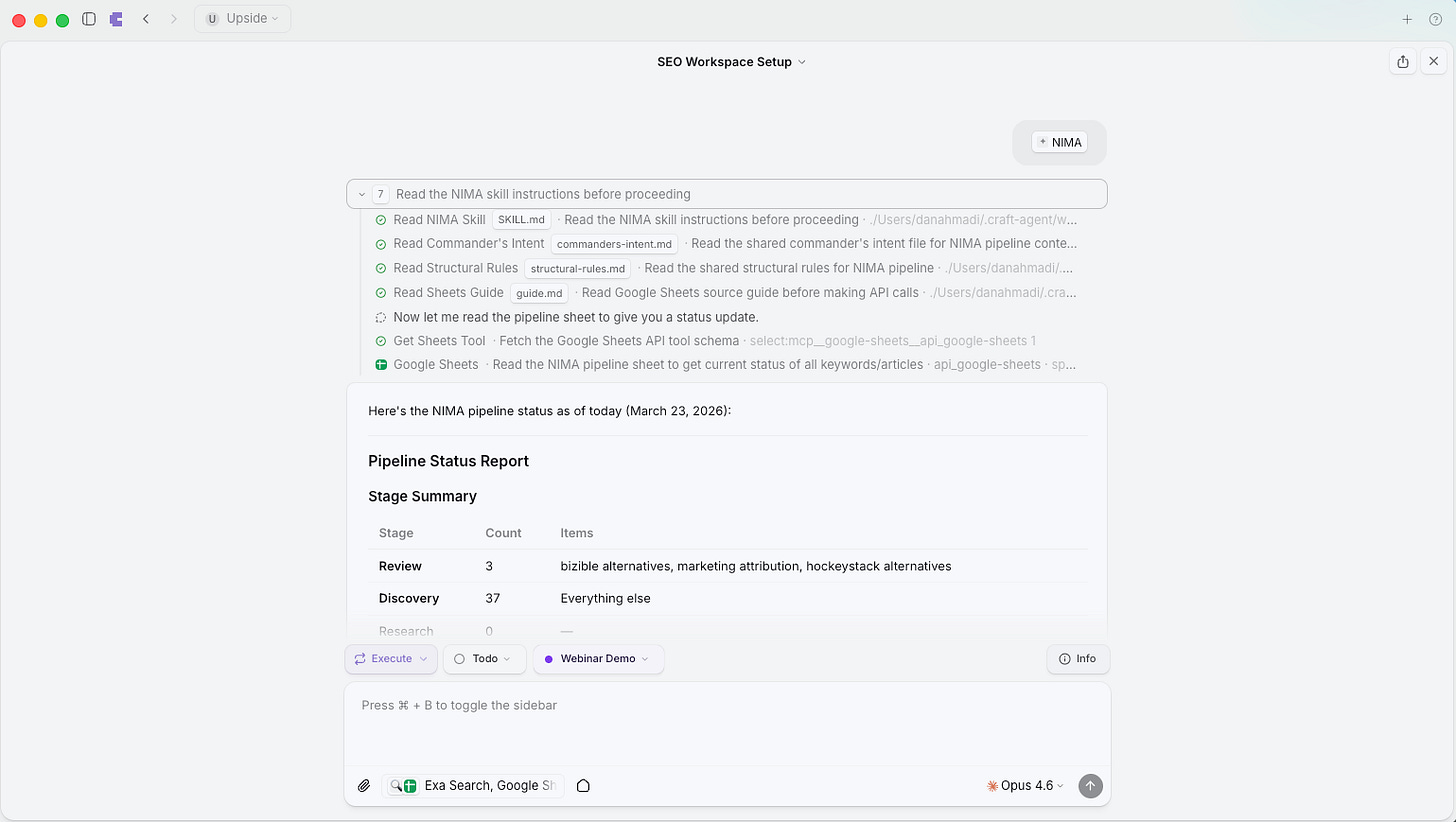 SEO orchestrator running a pipeline status report in Craft Agents SEO orchestrator running a pipeline status report in Craft Agents