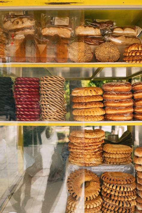Fruit market, lukumades, olive heaven, koulori, cured meats and spanakopita