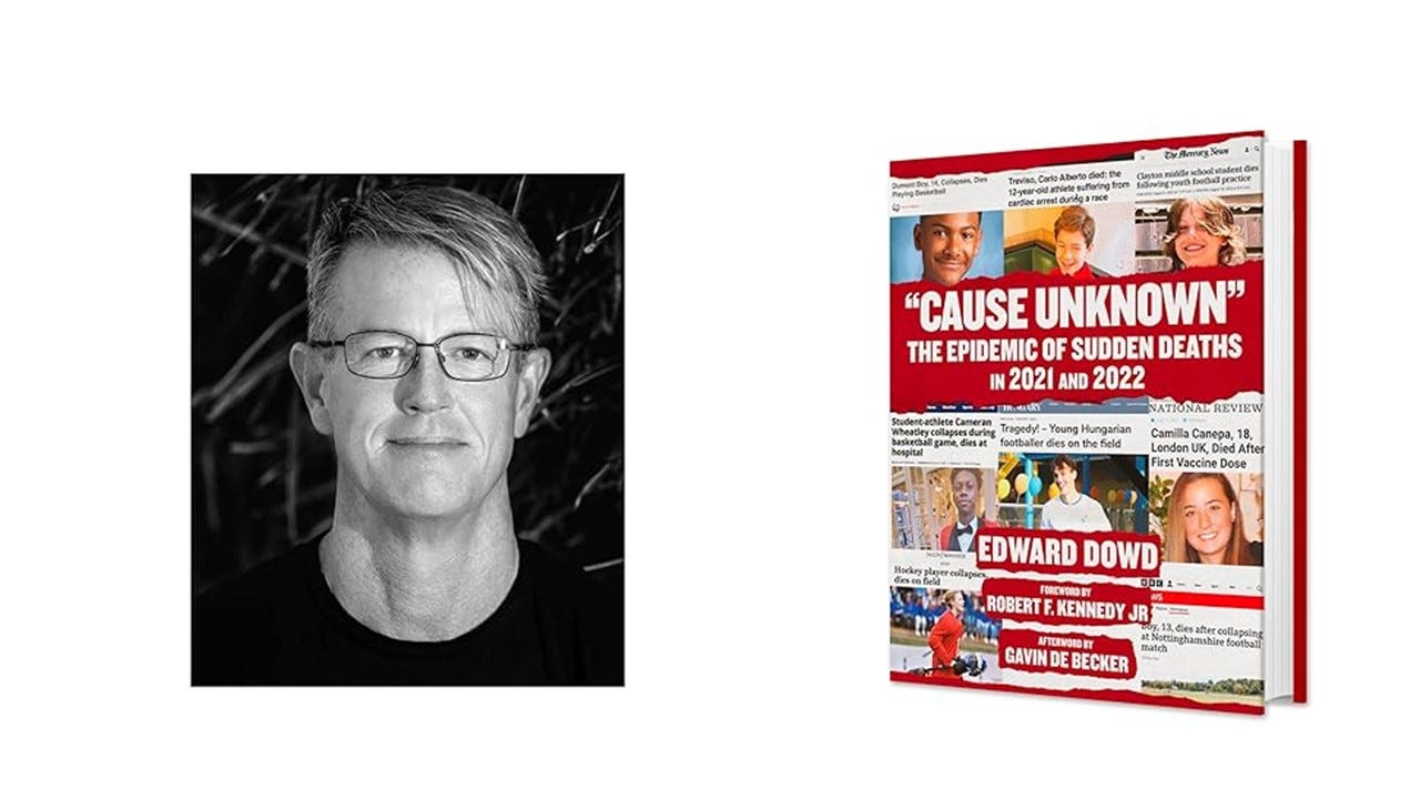 On the left: Edward Dowd, and on the right, is his book, Cause Unknown.