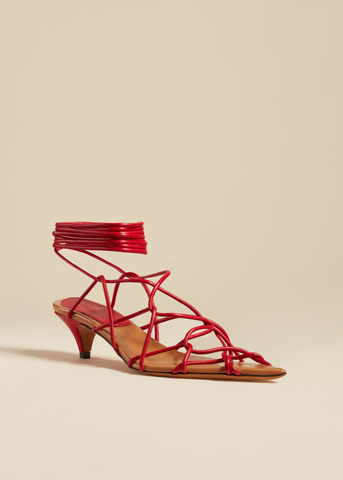 The Arden Low Heel in Red Leather