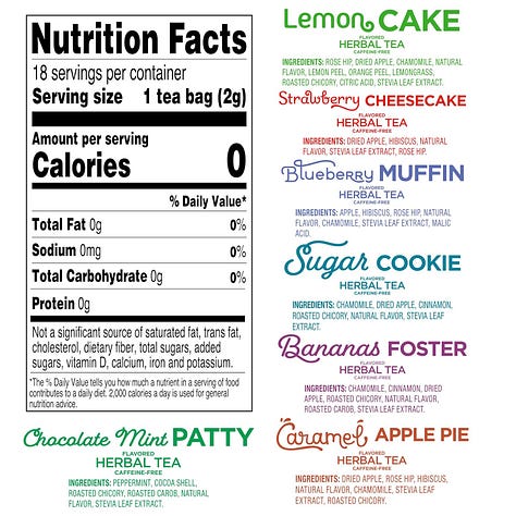 ingredients labels of tea with natural flavors