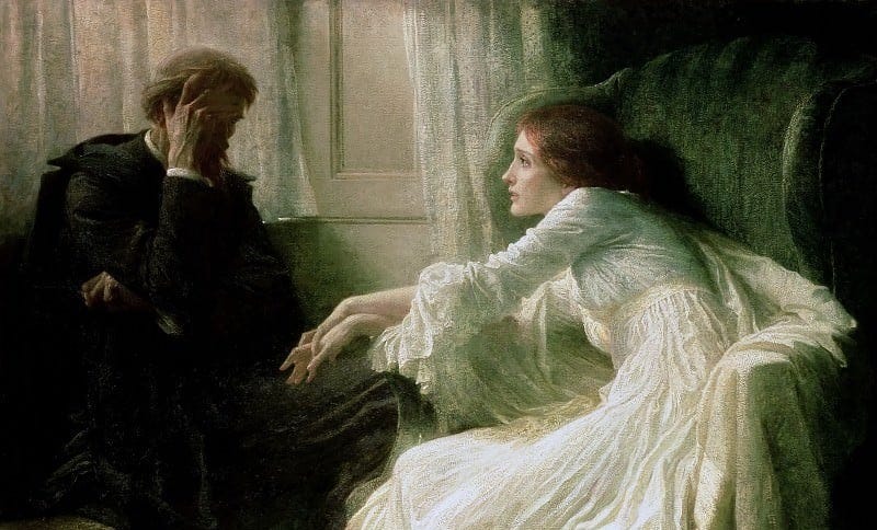 Did you imagine Raskolnikov's confession to Sonya like this? this painting  reminded me of them. (The Confession by Sir Frank Bernard Dicksee) :  r/dostoevsky