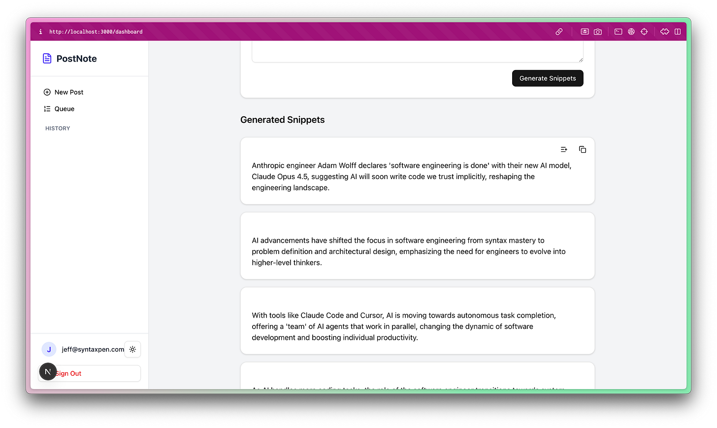 Screenshot of PostNote showing generated snippets that can be enqueued Screenshot of PostNote showing generated snippets that can be enqueued