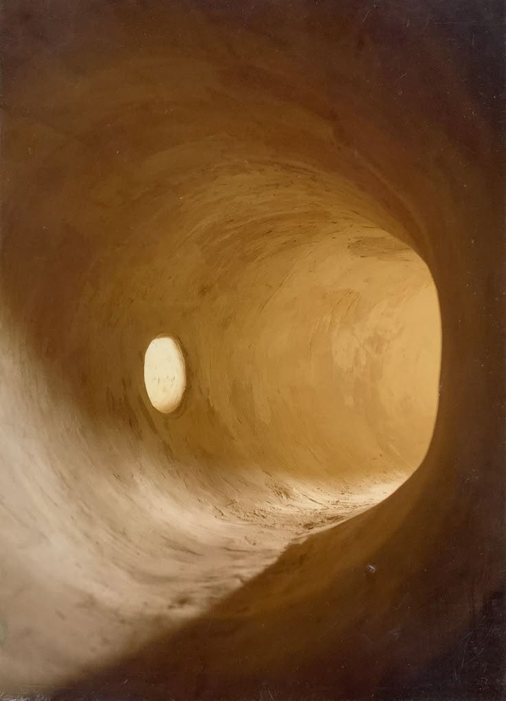 This may contain: the light at the end of the tunnel is very bright and there are only one thing visible