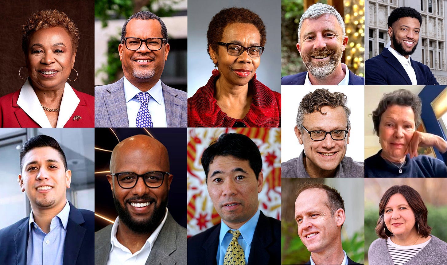 Nearly all of mayor Barbara Lee’s “charter reform working group” members have personal and political ties to Lee — and to one another — through transition-team service, political endorsements, shared funders, and overlapping City Hall careers. (Image montage: Oakland Report)