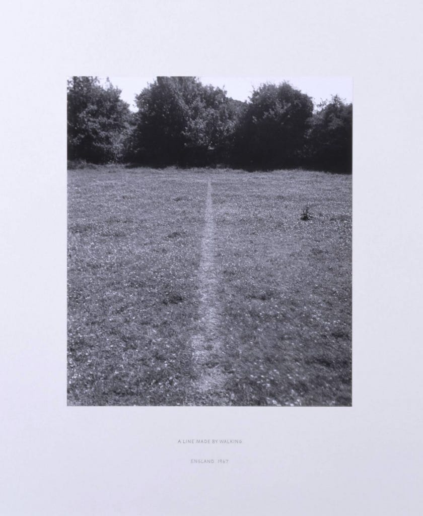 a line walking into the grass