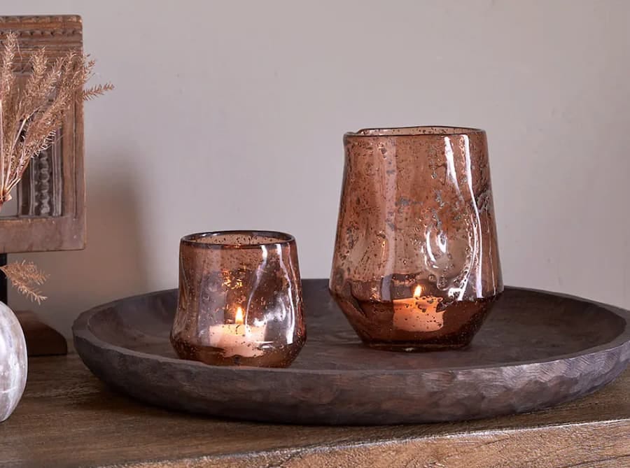 glass tealight holders in terracotta glass