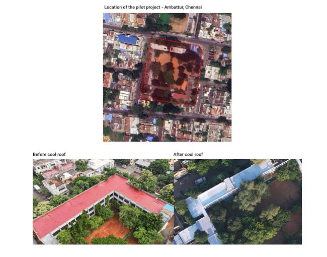 L'école photographiée du dessus avant, pendant et après les travaux