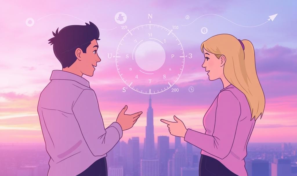 Illustration of two marketers discussing customer acquisition strategy using AI, symbolizing the CAC crisis and AI-driven solutions for reducing customer acquisition costs and improving profitable growth.