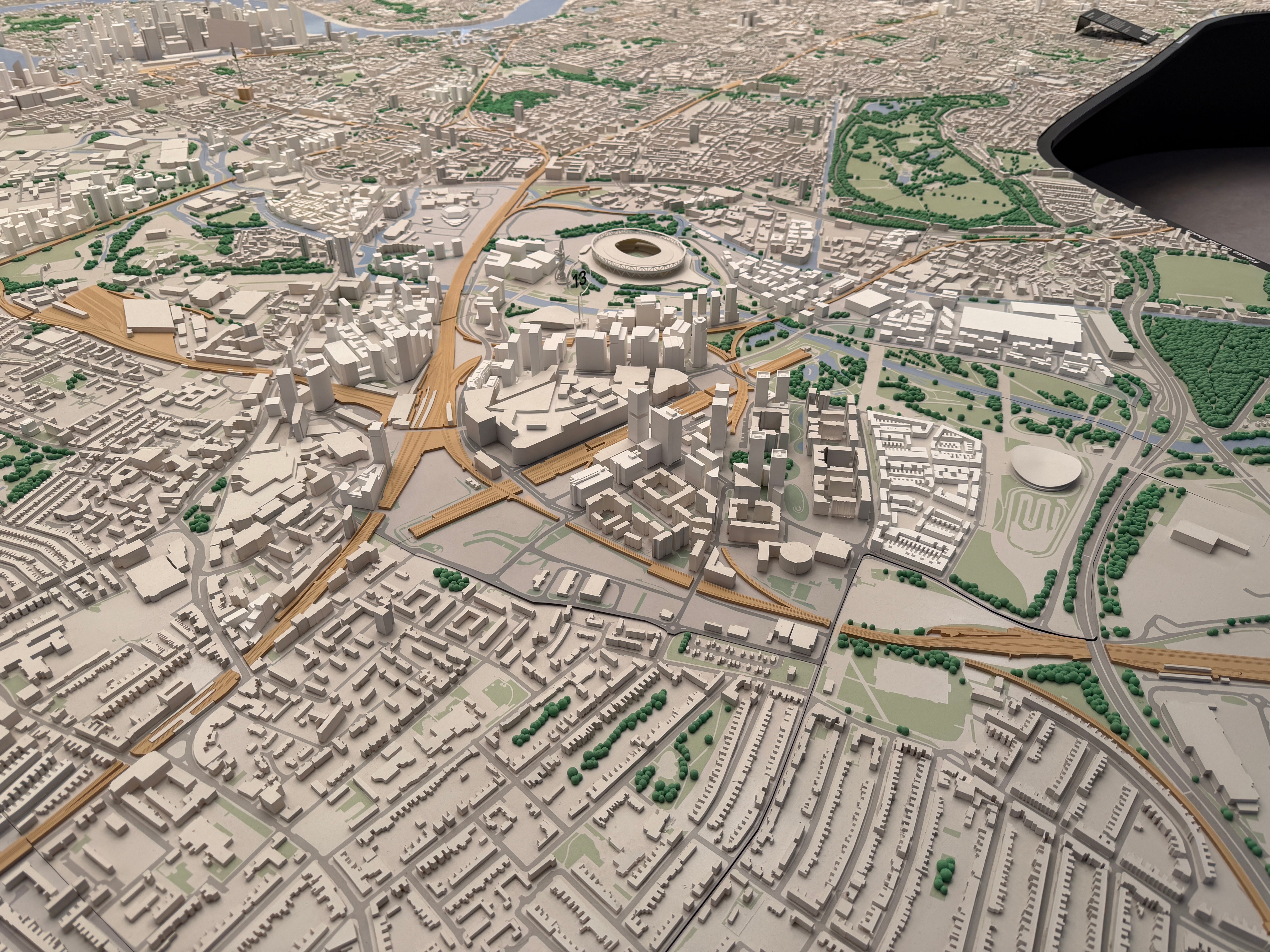 Close up photo of Stratford and QEOP on the model. Close up photo of Stratford and QEOP on the model.