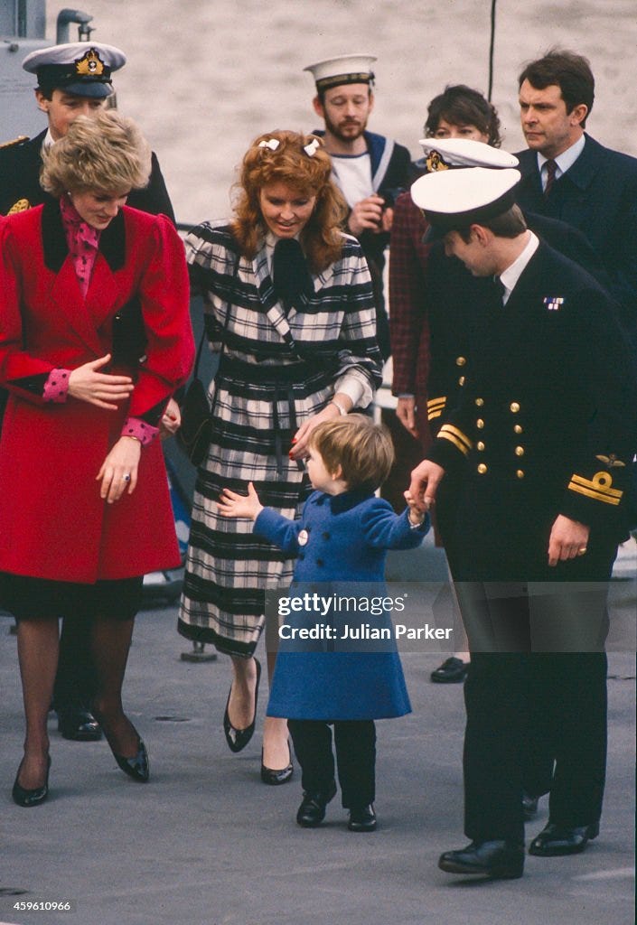 Prince William visits HMS Brazen, with Diana Princess of Wales, and Sarah Ferguson