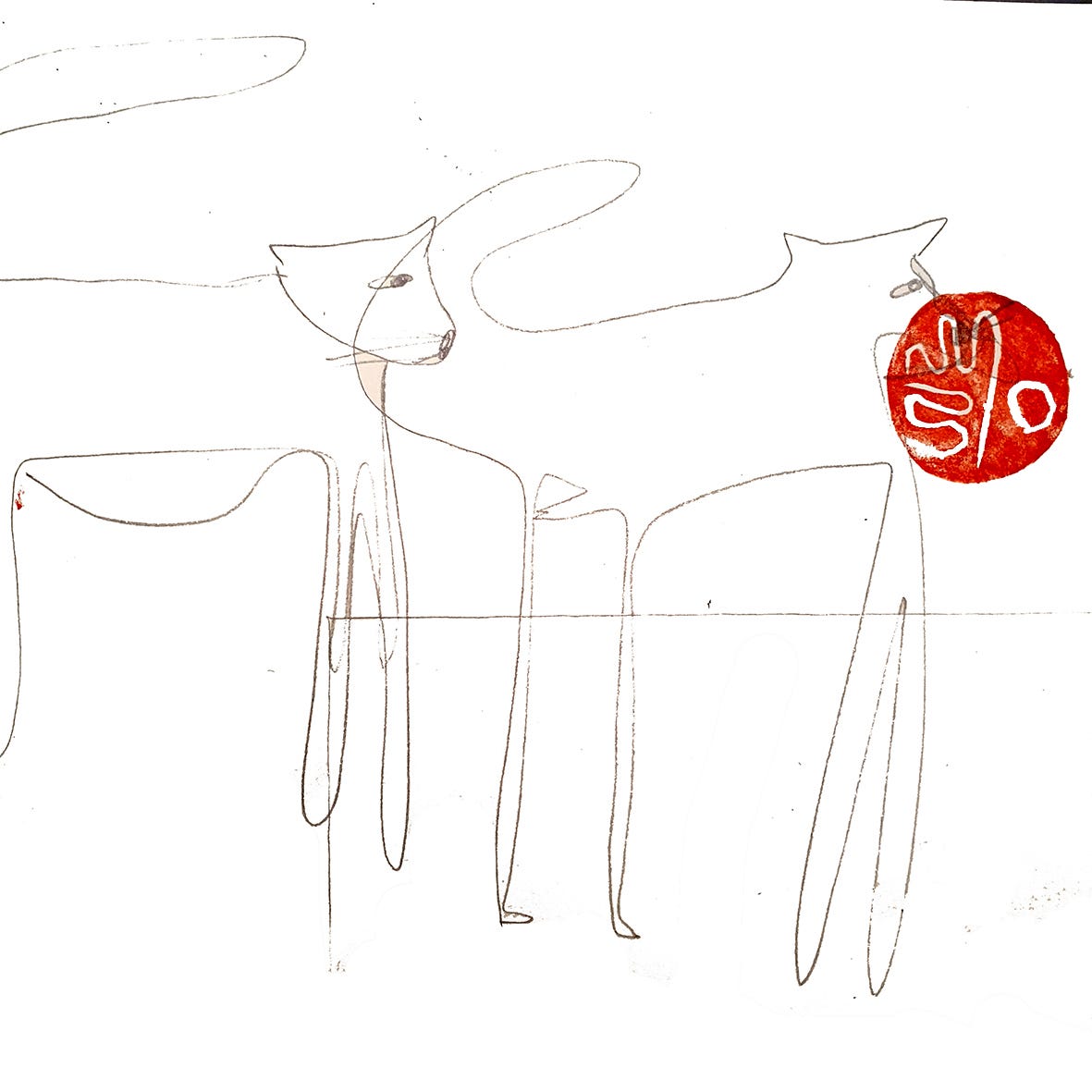 Dois gatos desenhados de maneira livre em lápis. Ilustração retirada de um caderno de rascunhos da autora.