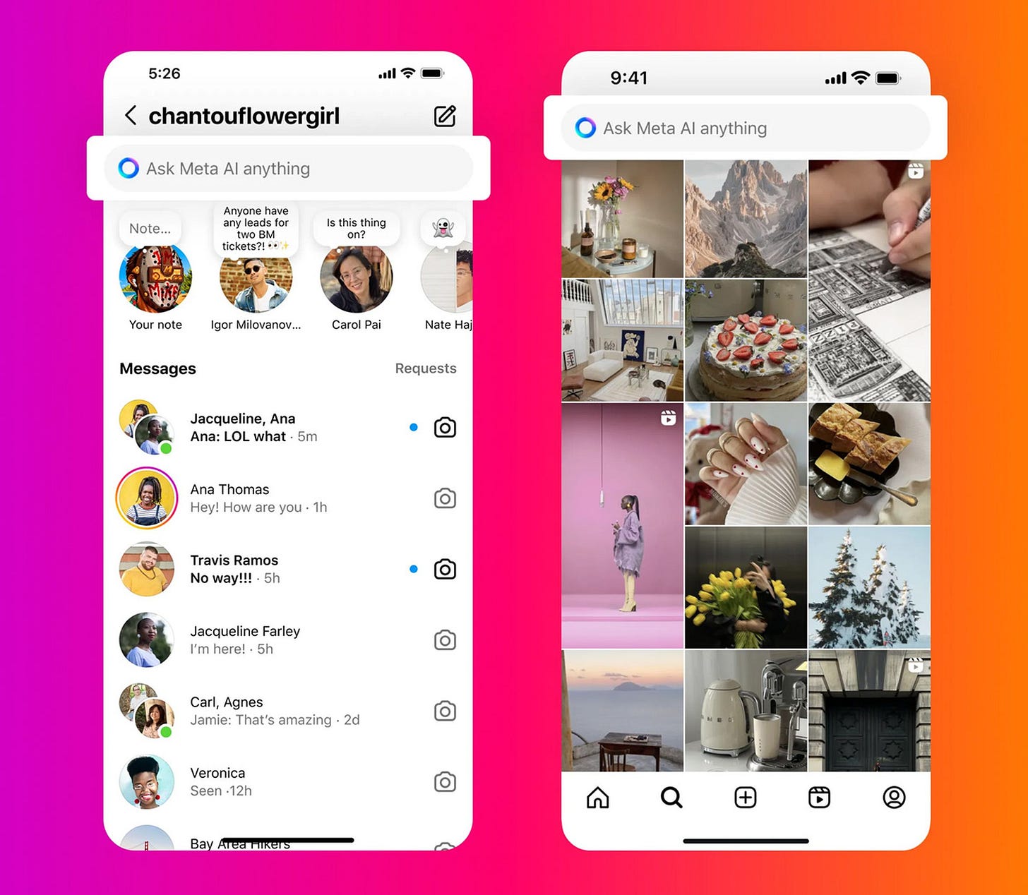 Screenshots of Meta AI in Instagram.