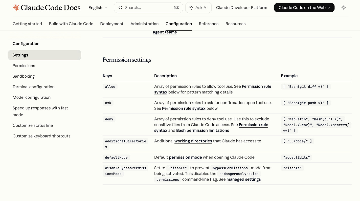 Claude Code permissions documentation
