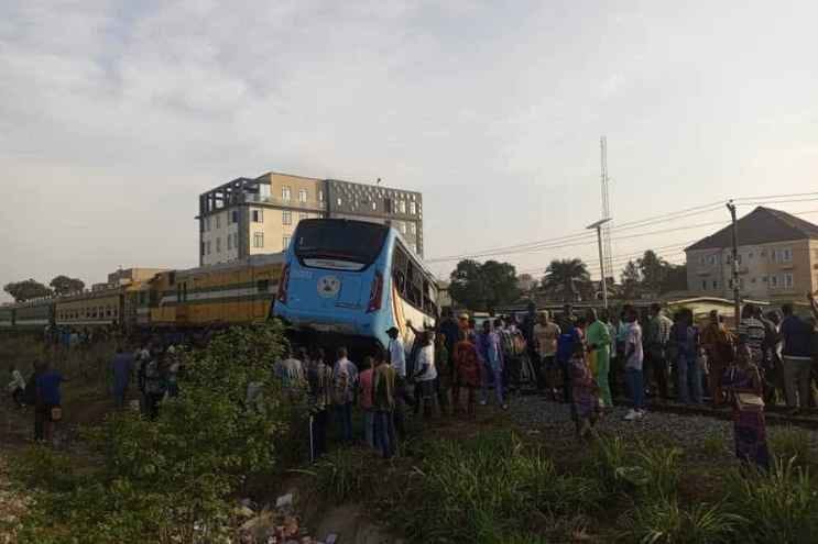 A train and a bus collided along the Ikeja axis of the Lagos-Abeokuta Expressway on March 9, 2023. 