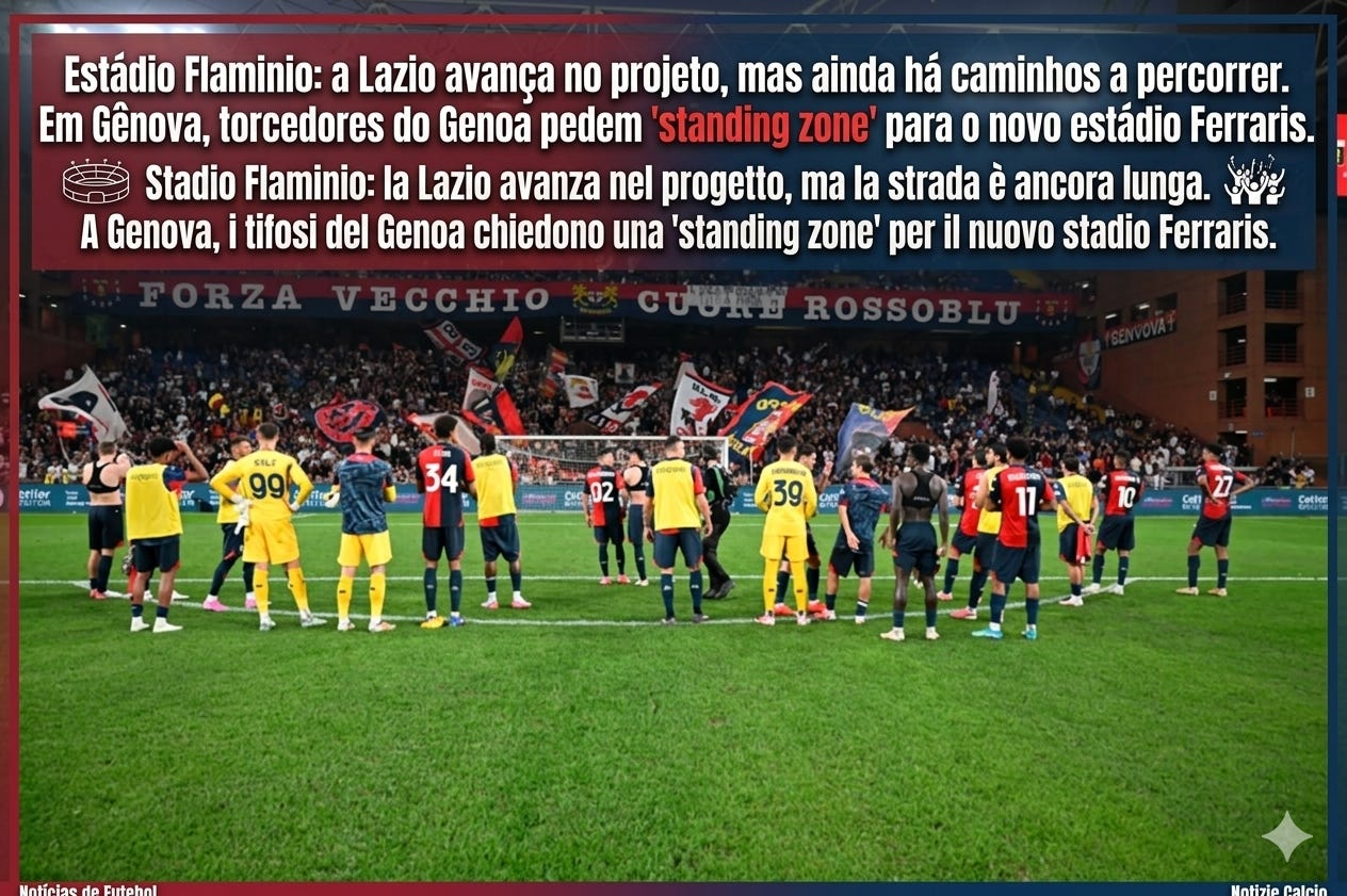 Estádio Flaminio: a Lazio avança no projeto, mas ainda há caminhos a percorrer. Em Gênova, torcedores do Genoa pedem "standing zone" para o novo estádio Ferraris / Stadio Flaminio: la Lazio avanza nel progetto, ma la strada è ancora lunga. A Genova, i tifosi del Genoa chiedono una "standing zone" per il nuovo stadio Ferraris