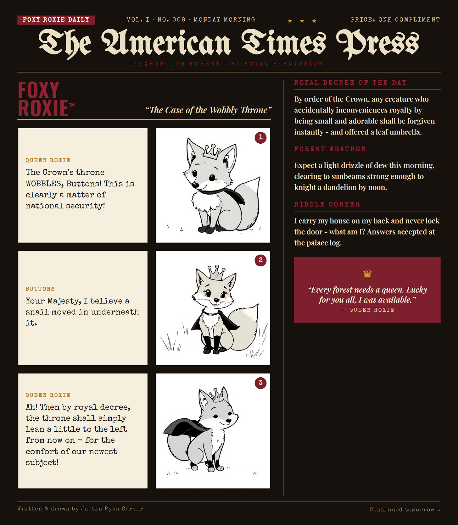 Foxy Roxie comic strip: The Case of the Wobbly Throne