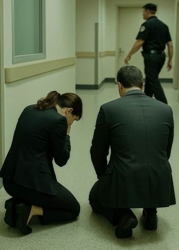 A person and person kneeling down in a hallway

AI-generated content may be incorrect.