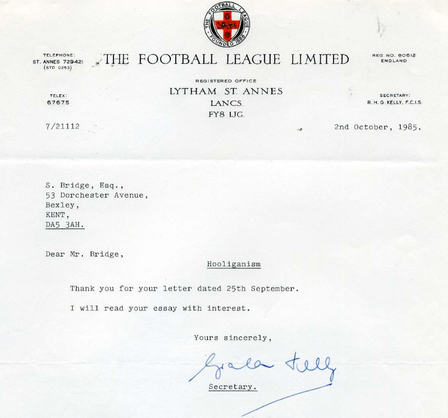 S Bridge letter from FL 2.10.1985