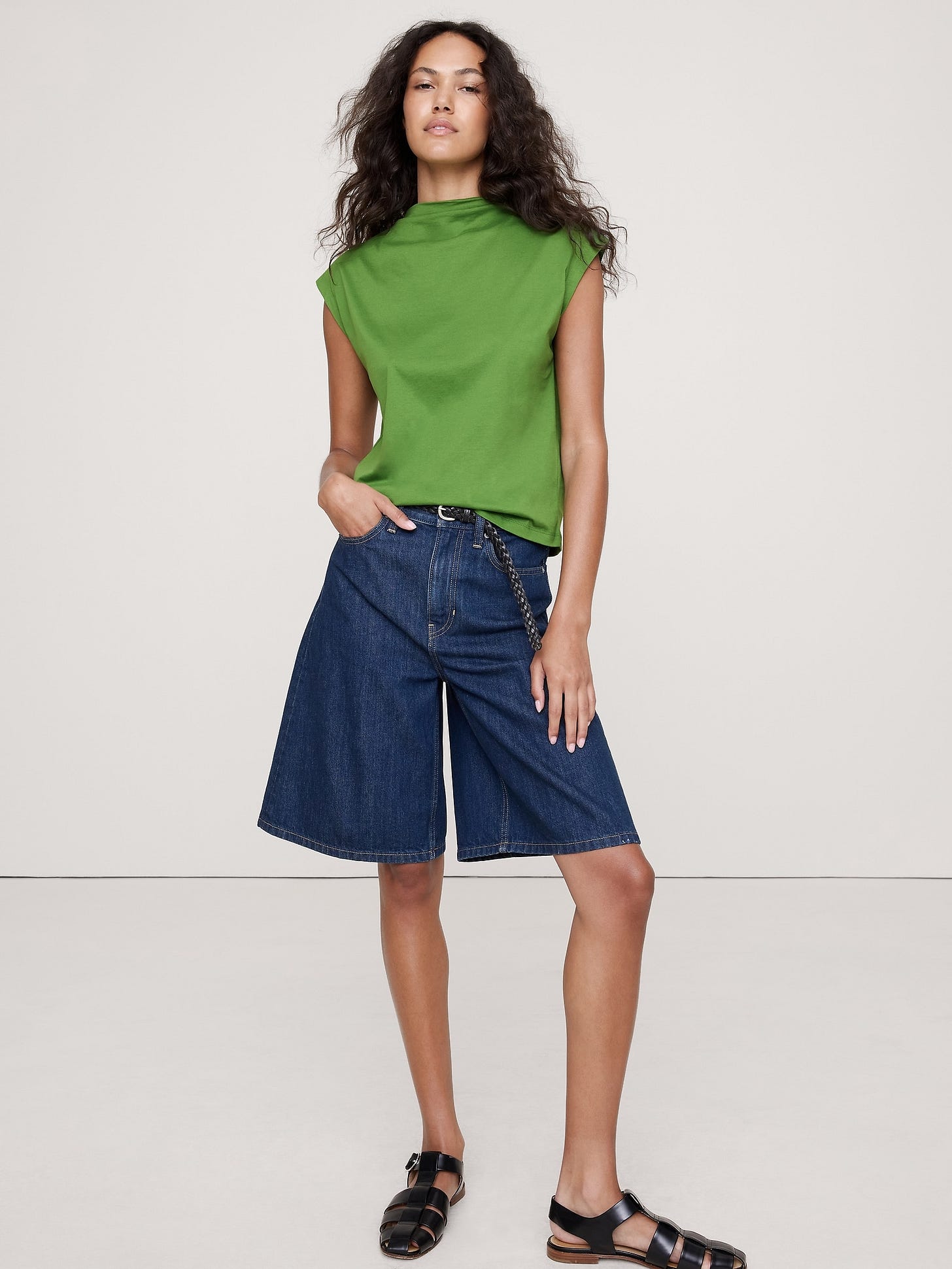 Image number 1 showing, Silky Cotton Mock-Neck Top