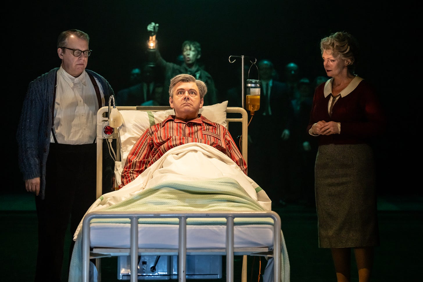 A photograph of Nye showing Michael Sheen in a hospital bed