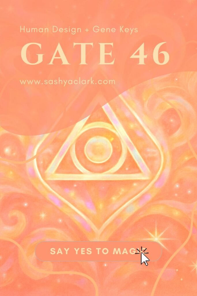 Ethereal cosmic artwork of Gate 46 in soft coral pink tones, symbolizing serendipity, delight, and the beauty of being in the right place at the right time.