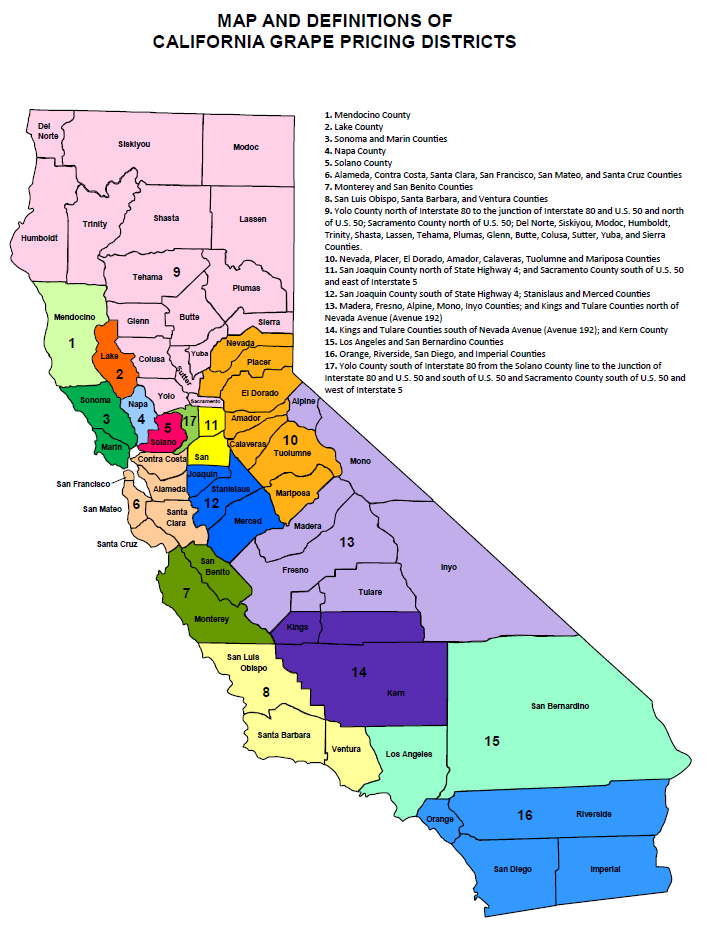 California Wine Pricing Districts