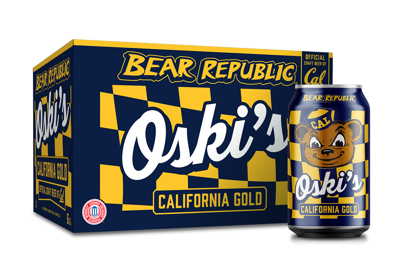 Rendering of a package of Oski's California Gold beer Rendering of a package of Oski's California Gold beer