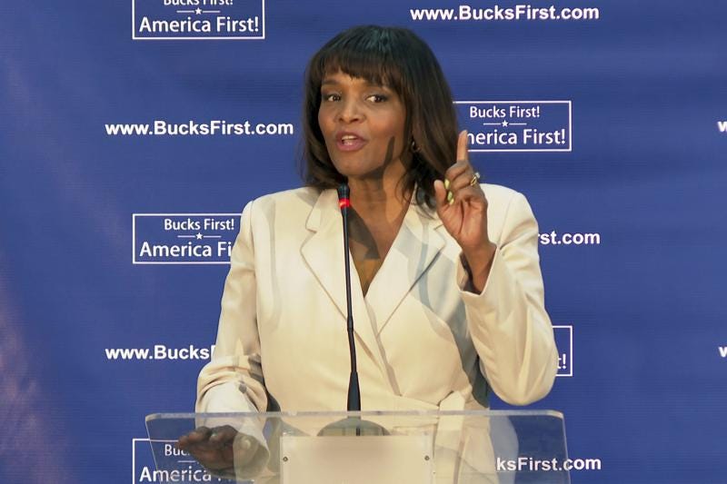 FILE - Kathy Barnette, a Republican candidate for a Pennsylvania U.S. Senate seat, speaks during a forum in Newtown, Pa., on May 11, 2022. (AP Photo/Ted Shaffrey)